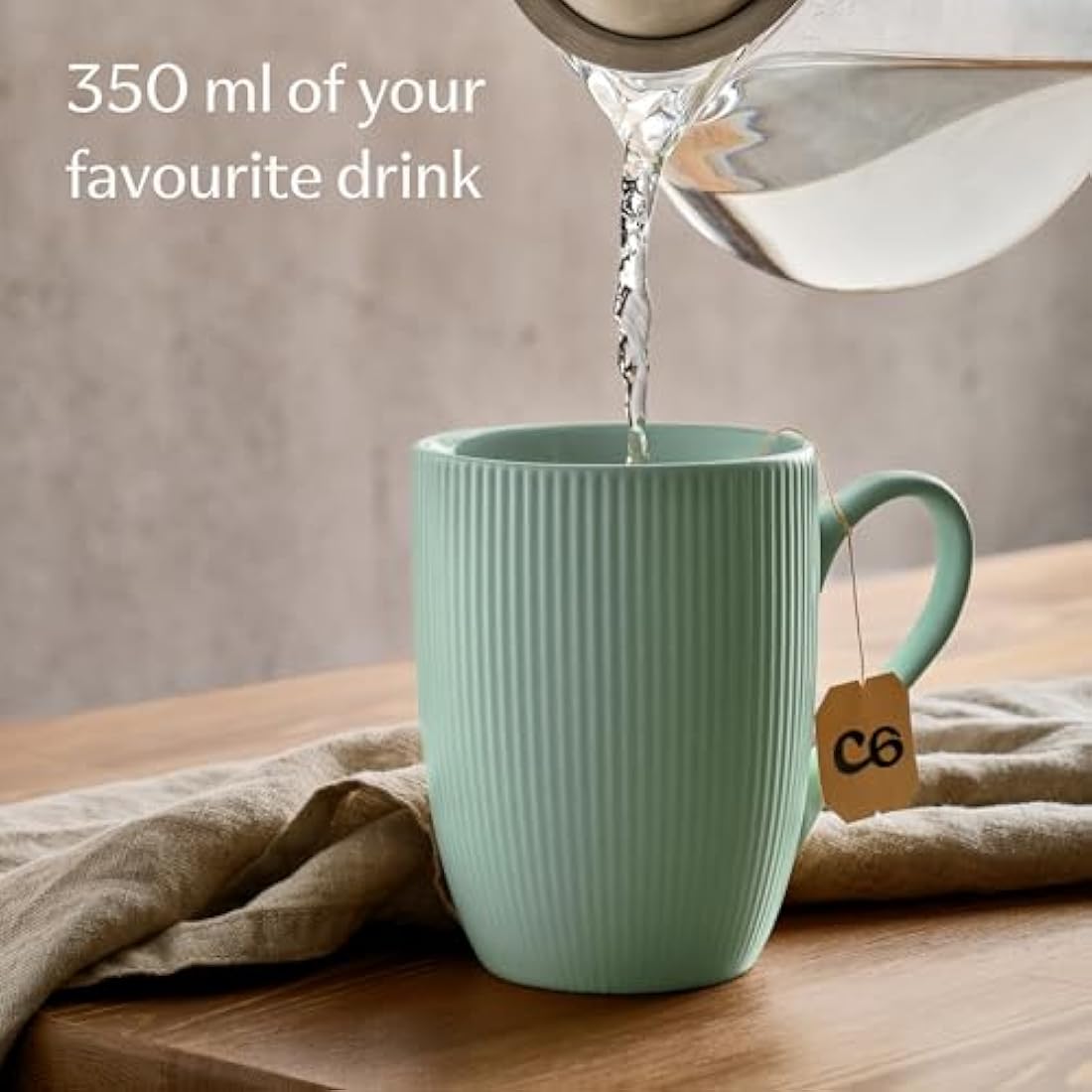 Cosumy Ceramic Coffee Mugs - 350ml Striped Pastel Cups - Set of 6