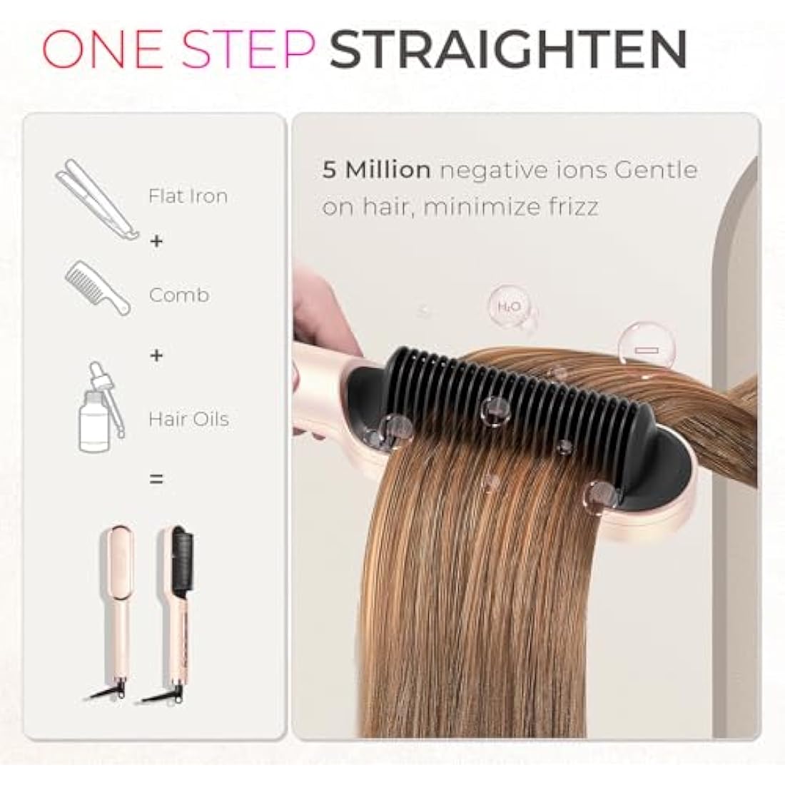 TYMO Hair Straightener Comb Plus | Nano Titanium Ionic Styling Brush