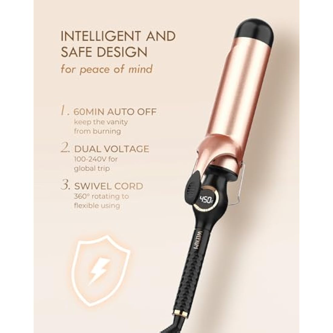 WEEYUM 50mm Ceramic Curling Tongs | Large Barrel Hair Wand for Waves