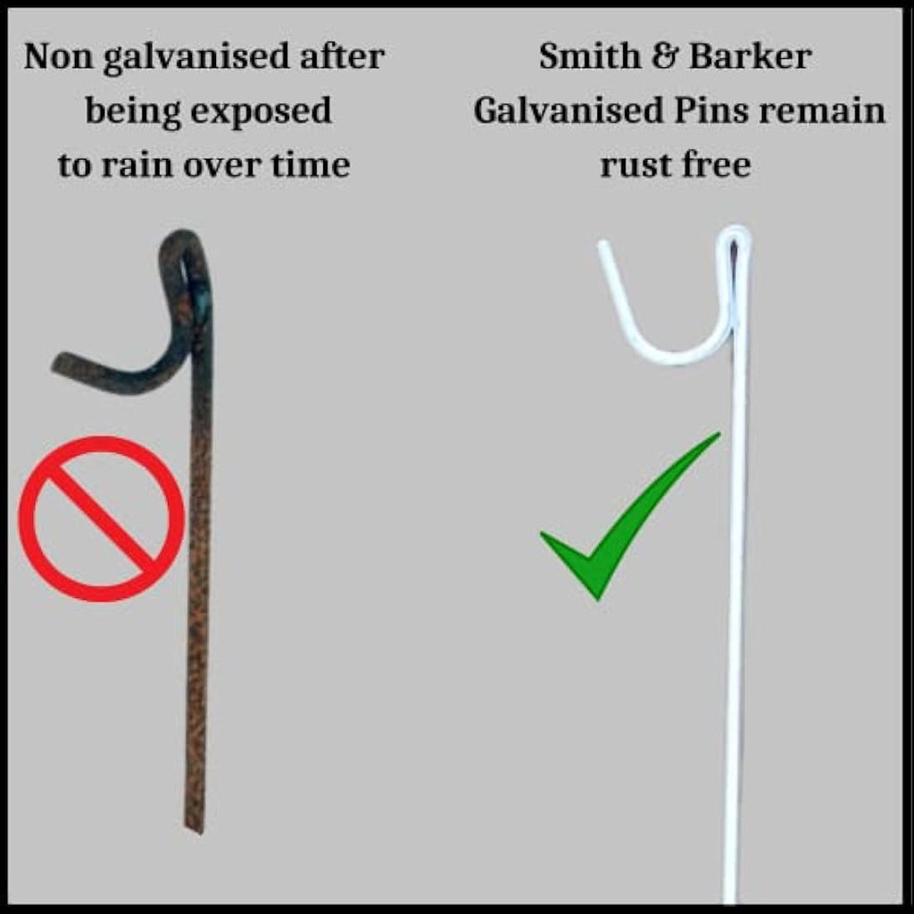 Smith & Barker Galvanised Fencing Pins - 10 Pack Heavy Duty Garden Stakes