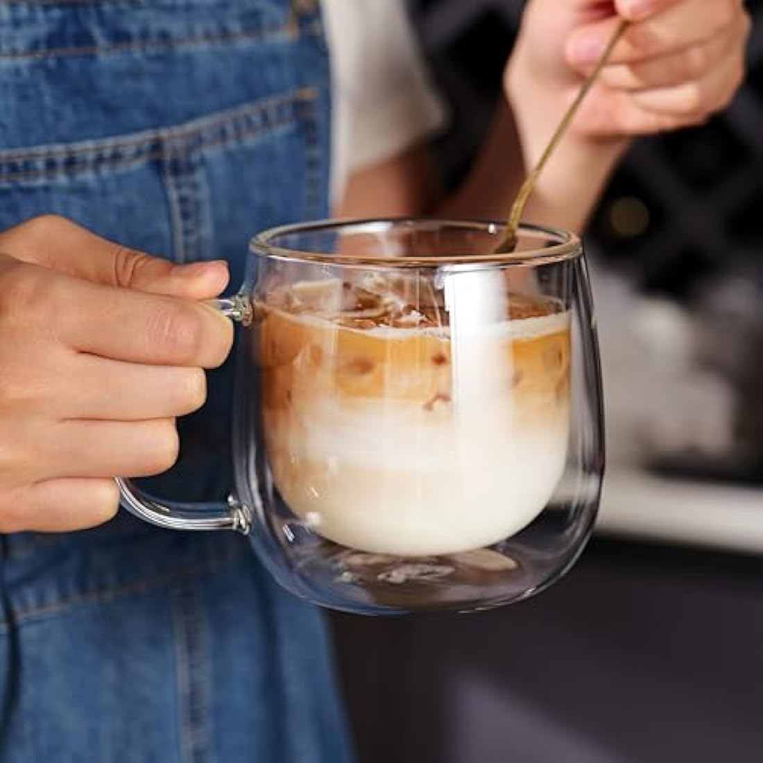CNGLASS Double Walled Glass Coffee Mugs - 16oz Insulated Cups, Set of 4