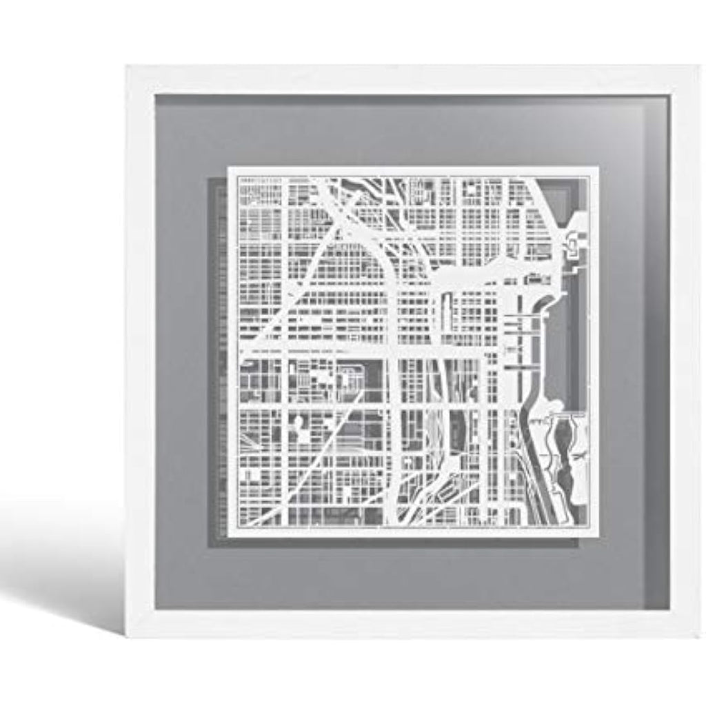 O3 Design Studio Chicago Paper Cut Map | Framed 9x9 Wall Art Decor