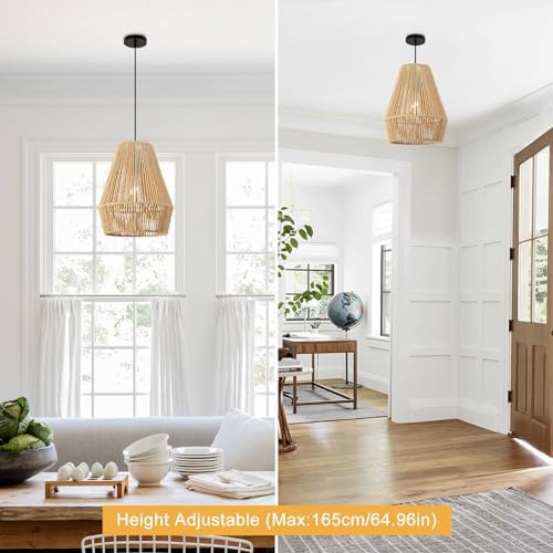 FORCOSO Rattan Pendant Light – Handwoven Boho Hanging Ceiling Lamp