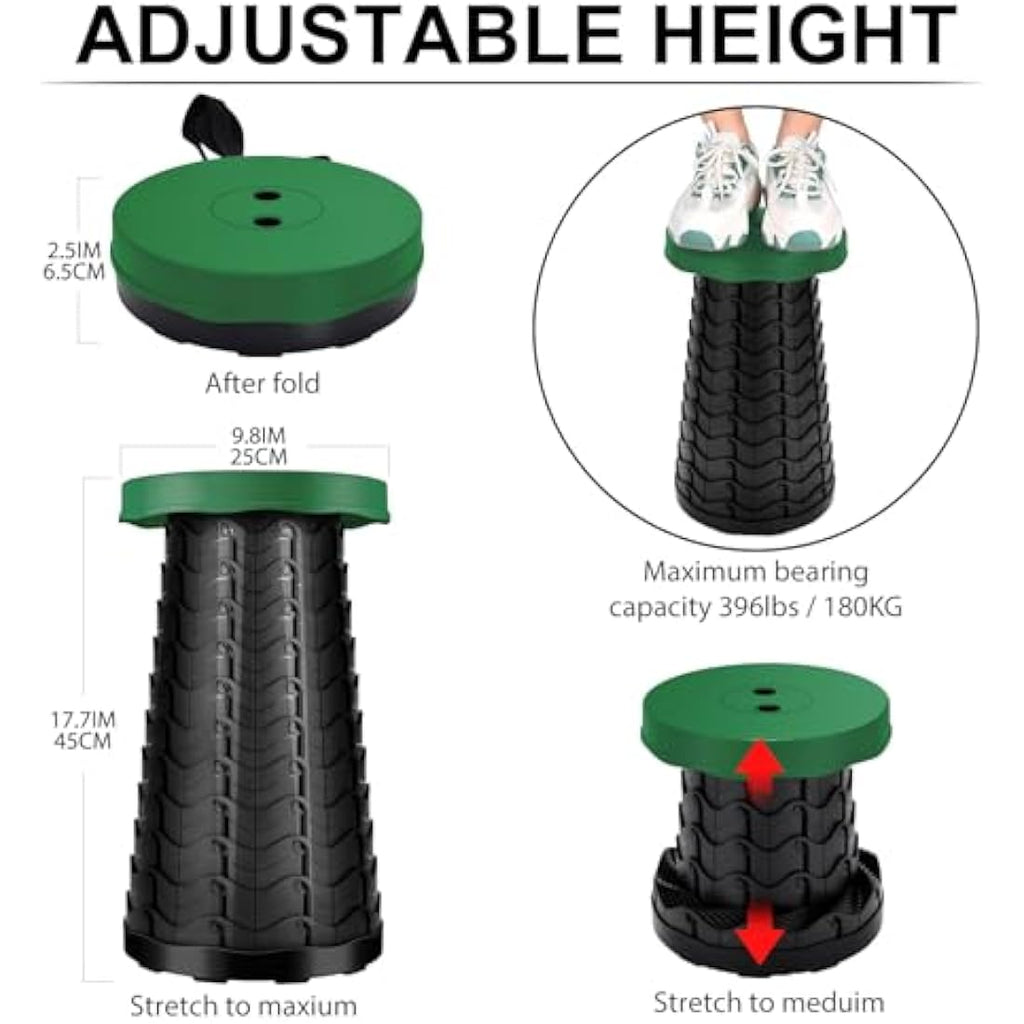 LUXJET Portable Telescopic Folding Stool - 180kg Capacity - Army Green