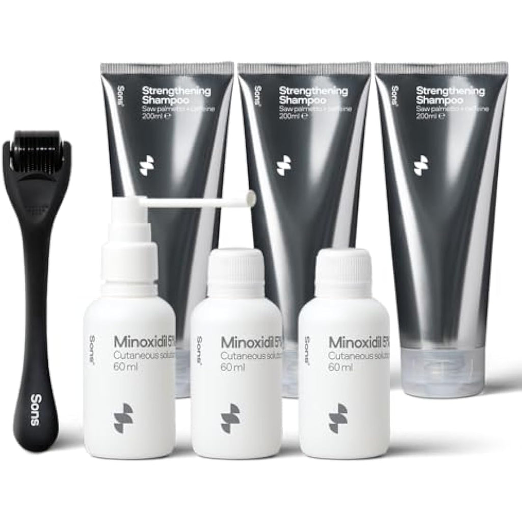 Sons Hair Regrowth Bundle: Minoxidil 5%, Shampoo & Derma Roller