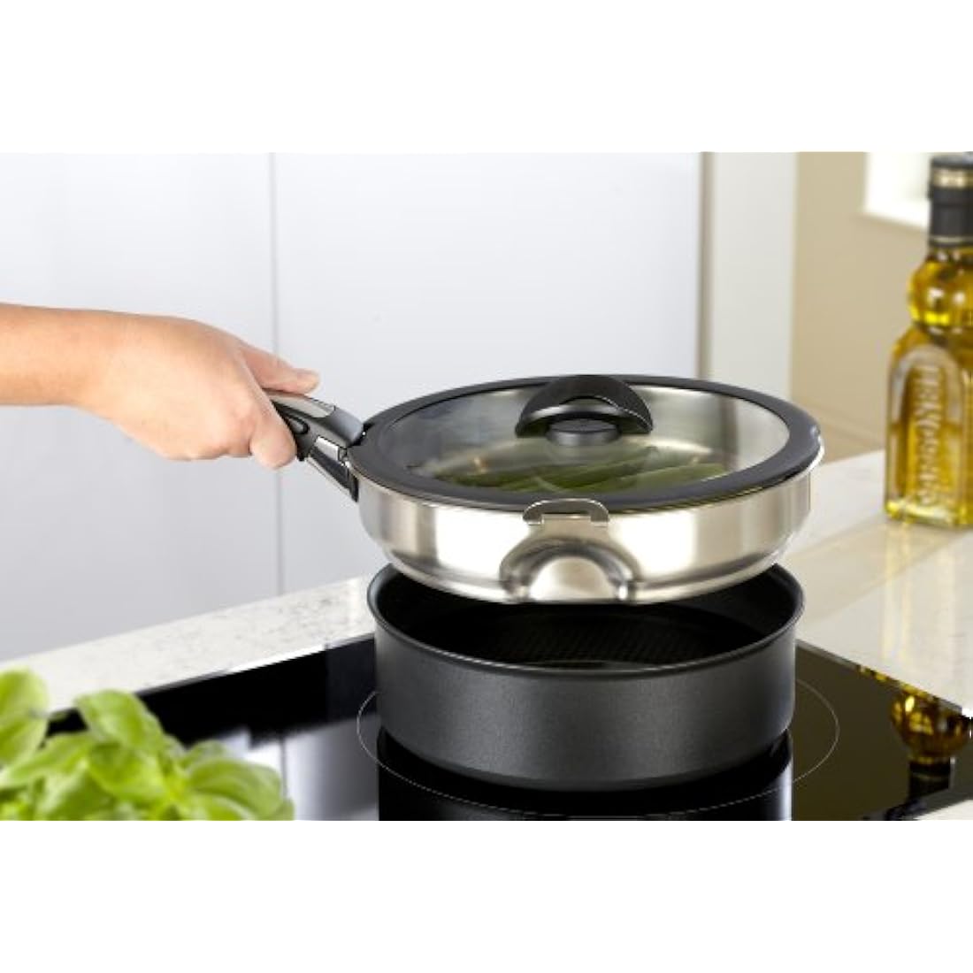 Tefal Ingenio 24cm Stainless Steel Steamer Insert with Glass Lid