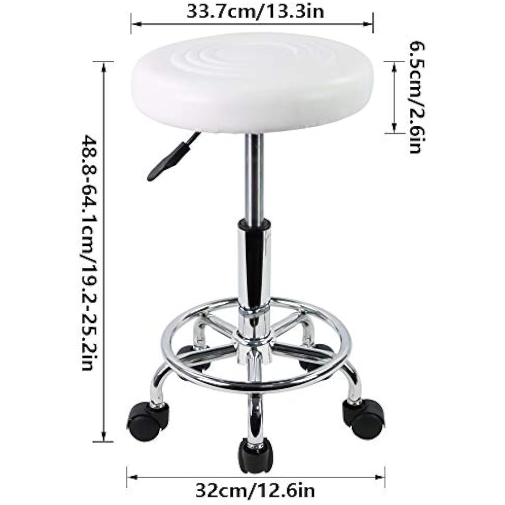 KKTONER PU Leather Rolling Stool - Swivel Salon Chair with Footrest, White