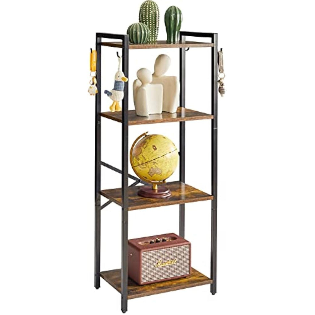 YMYNY 4-Tier Industrial Bookcase – Rustic Brown Storage Rack