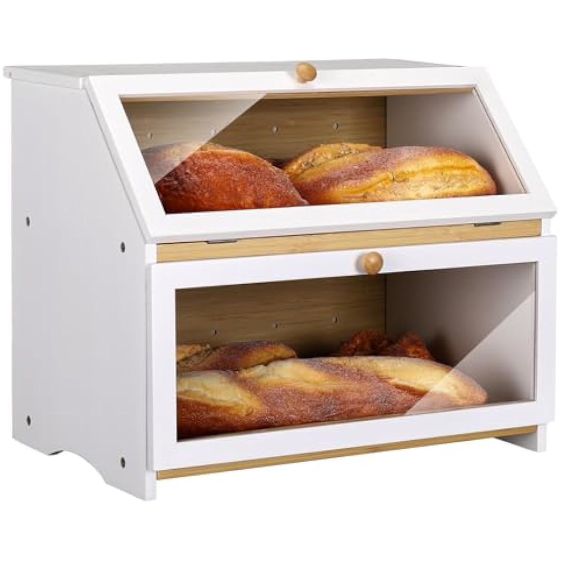 Leader Accessories Large 2-Layer Bamboo Bread Box – White Kitchen Storage