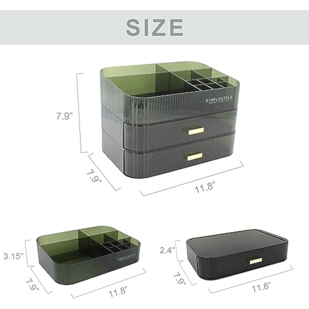 Makeup Organizer – Stackable 2-Drawer Cosmetic Storage, Green