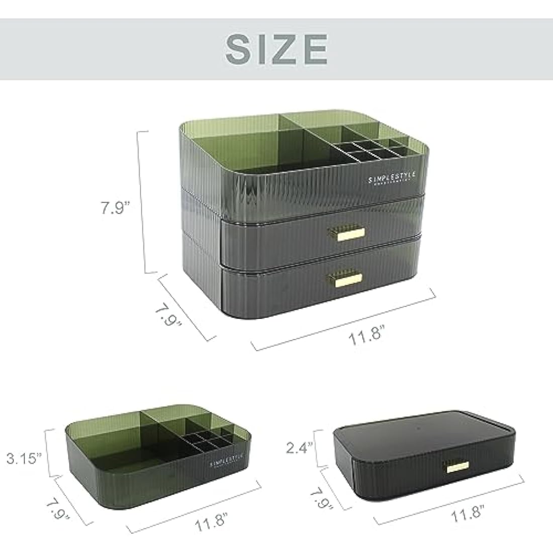 Makeup Organizer – Stackable 2-Drawer Cosmetic Storage, Green
