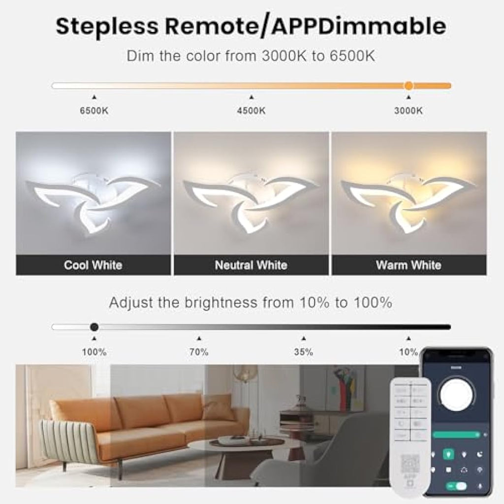 Dorlink Modern Flower LED Ceiling Light - Dimmable 36W with Remote