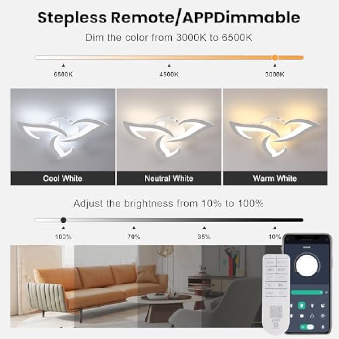 Dorlink Modern Flower LED Ceiling Light - Dimmable 36W with Remote