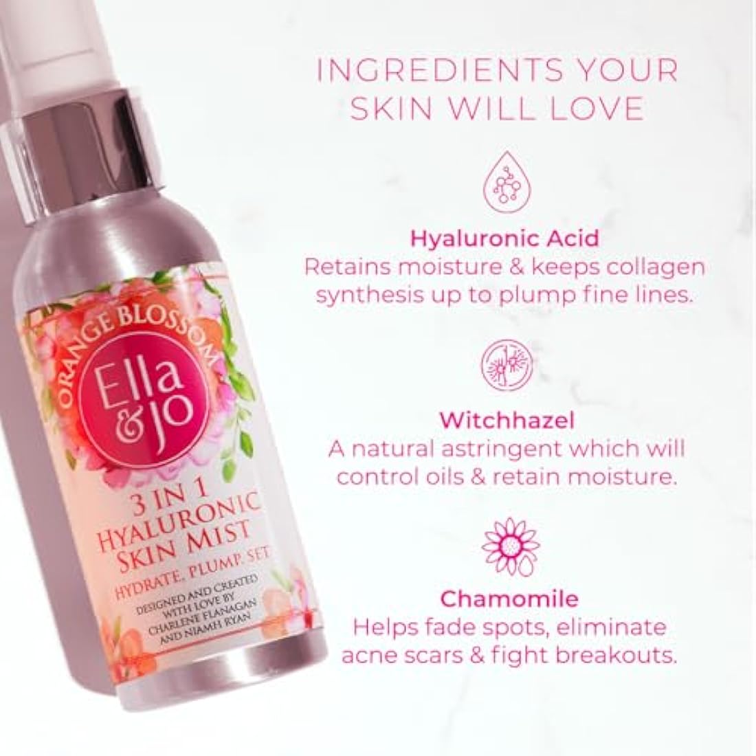 Ella & Jo Orange Blossom Hyaluronic Skin Mist – Hydrating 3-in-1 Spray