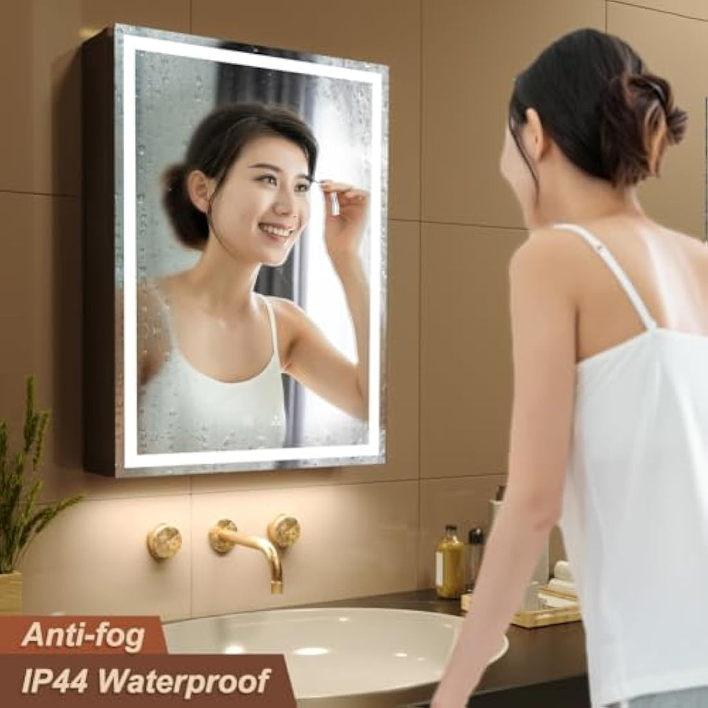 KWW LED Lighted Bathroom Medicine Cabinet | 50x70cm Mirror with Defogger