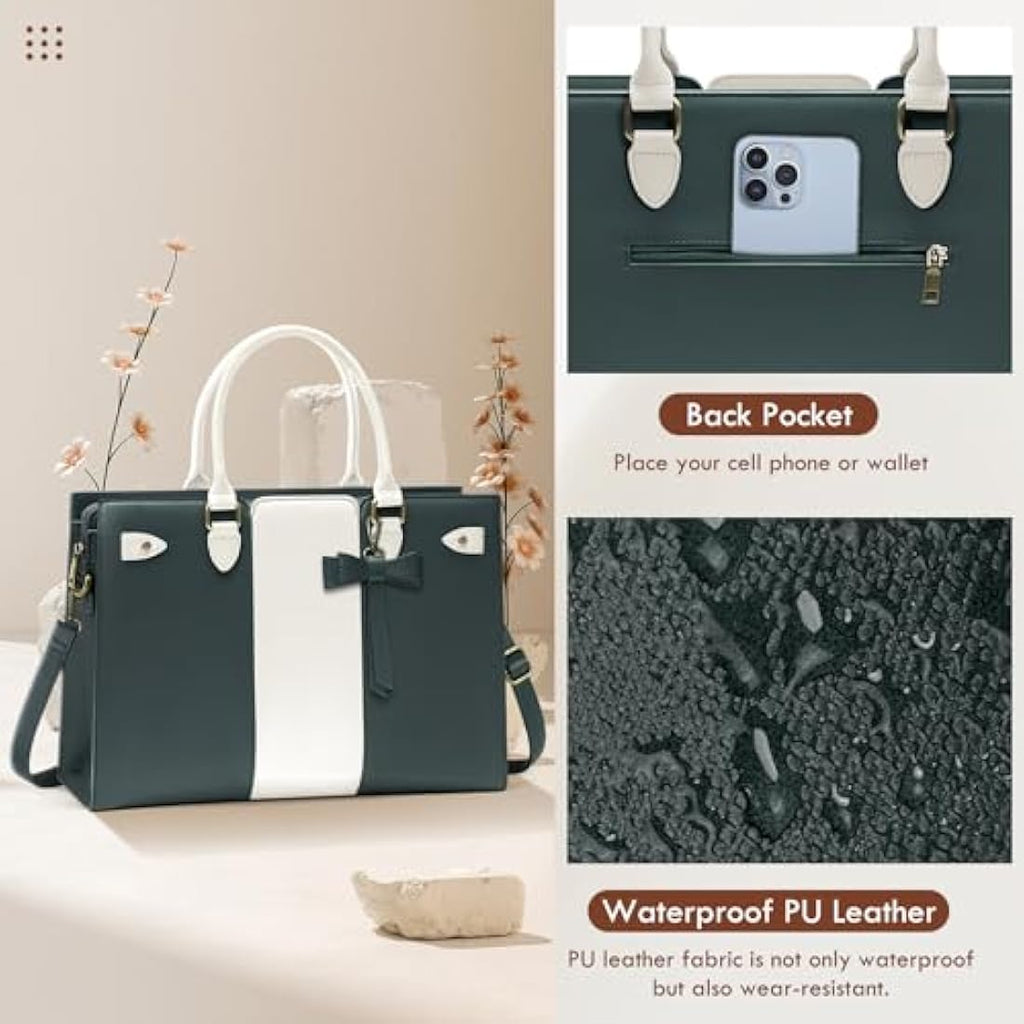 RAINSMORE 15.6 Inch Laptop Tote Bag – PU Leather Work Handbag for Women