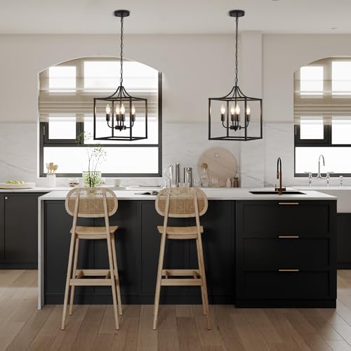 Industrial Black Metal Chandelier – 4-Light Lantern Pendant