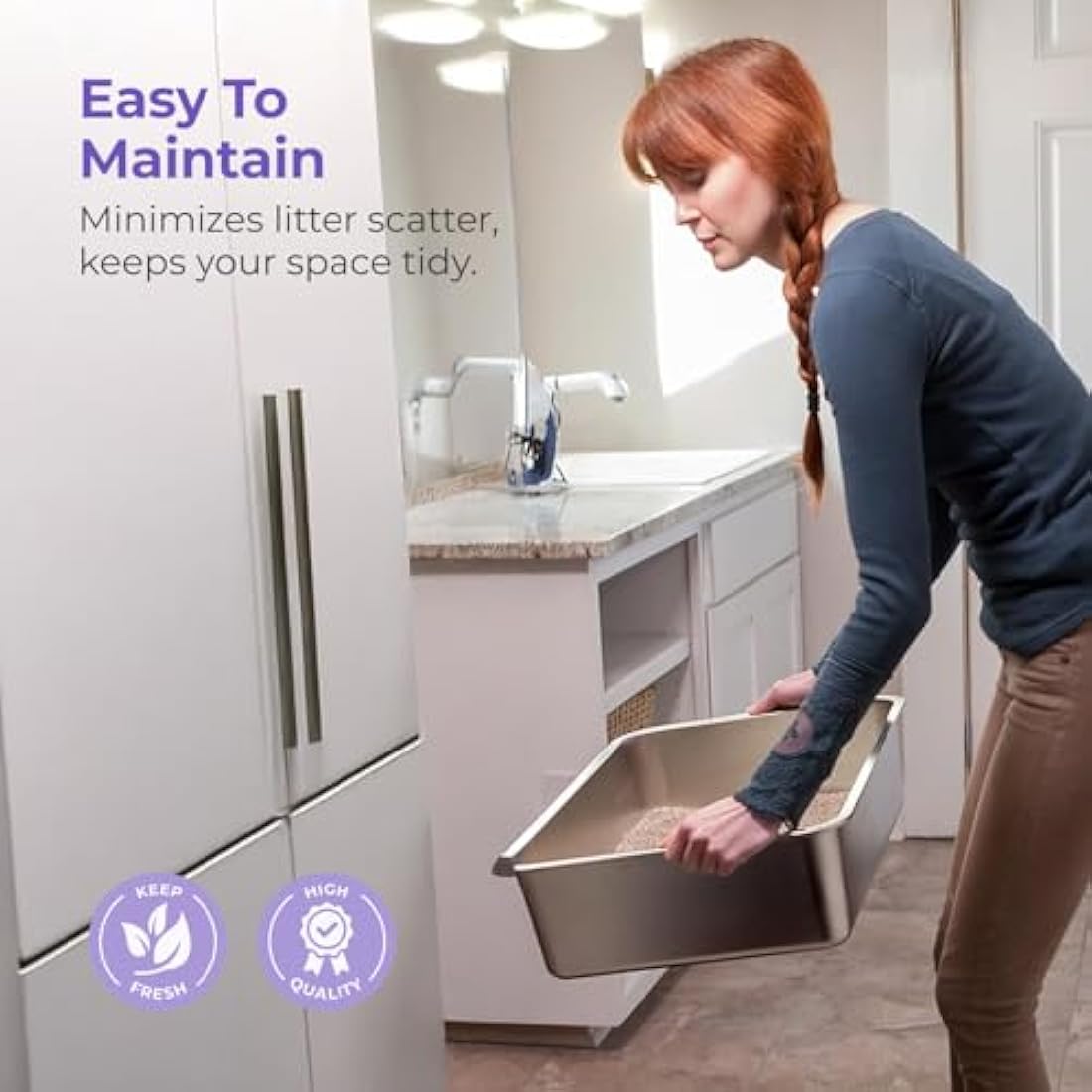 iPrimio XL Stainless Steel Cat Litter Box – Non-Stick High-Sided Tray