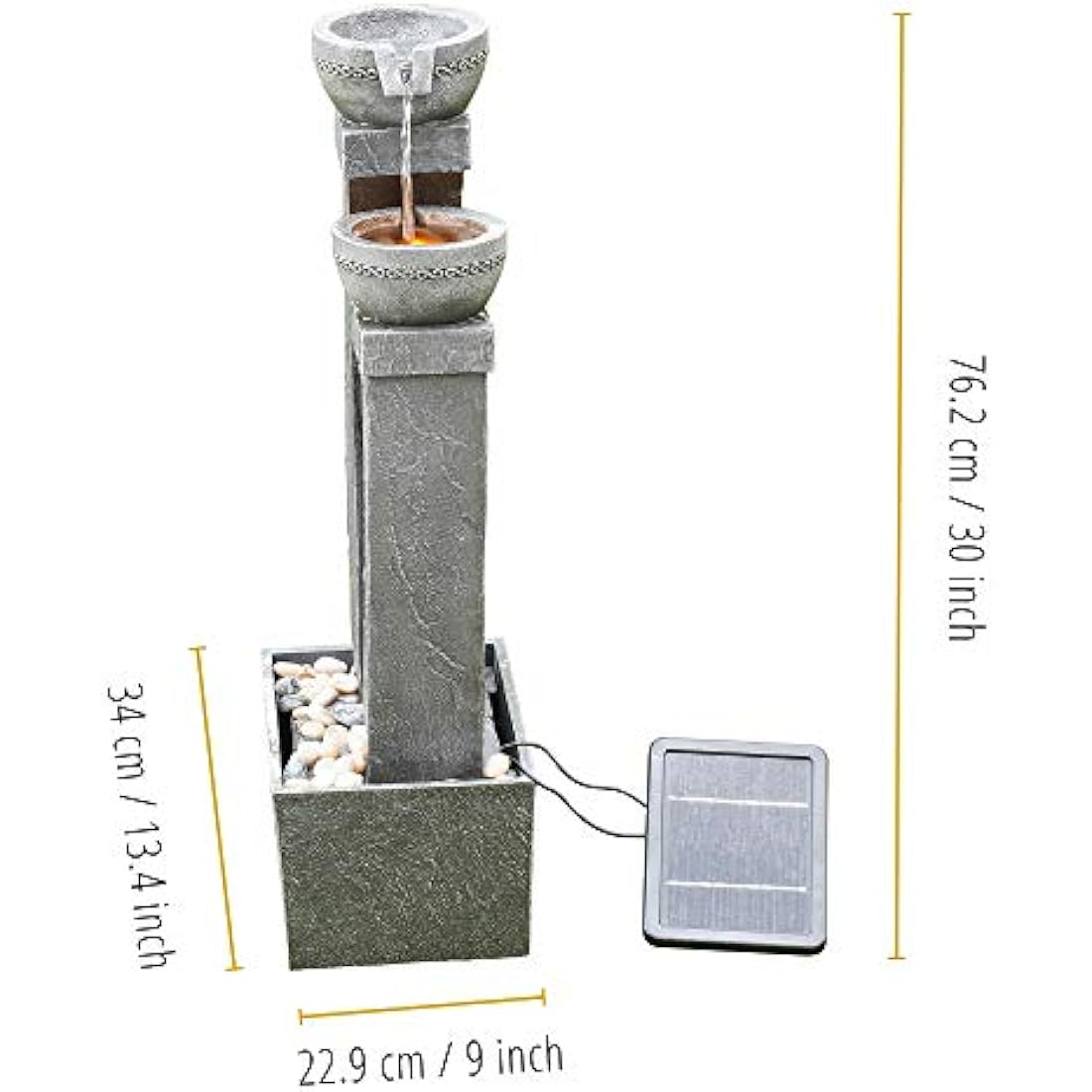 Teamson Home Solar Water Fountain – 3-Tier Grey Polyresin Garden Feature