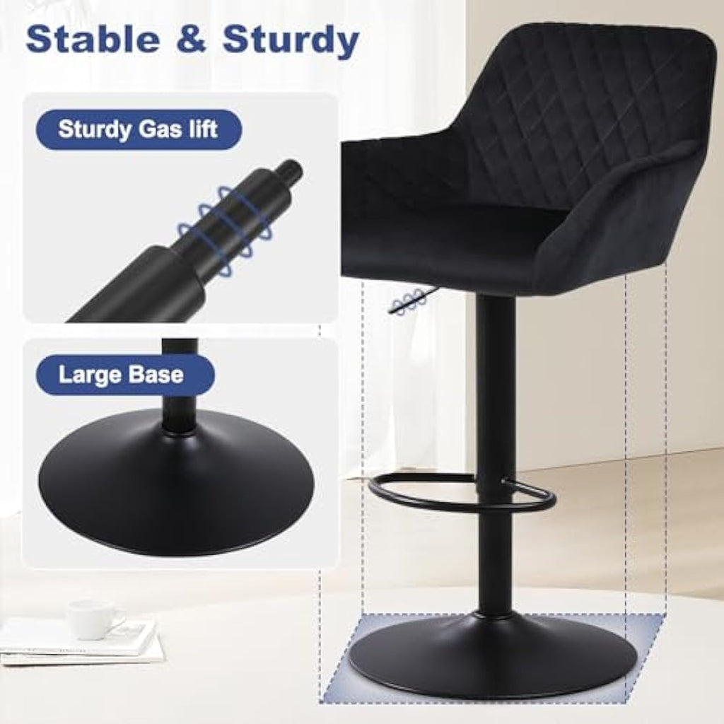 Velvet Swivel Bar Stools Set of 2 | Adjustable Counter Chairs