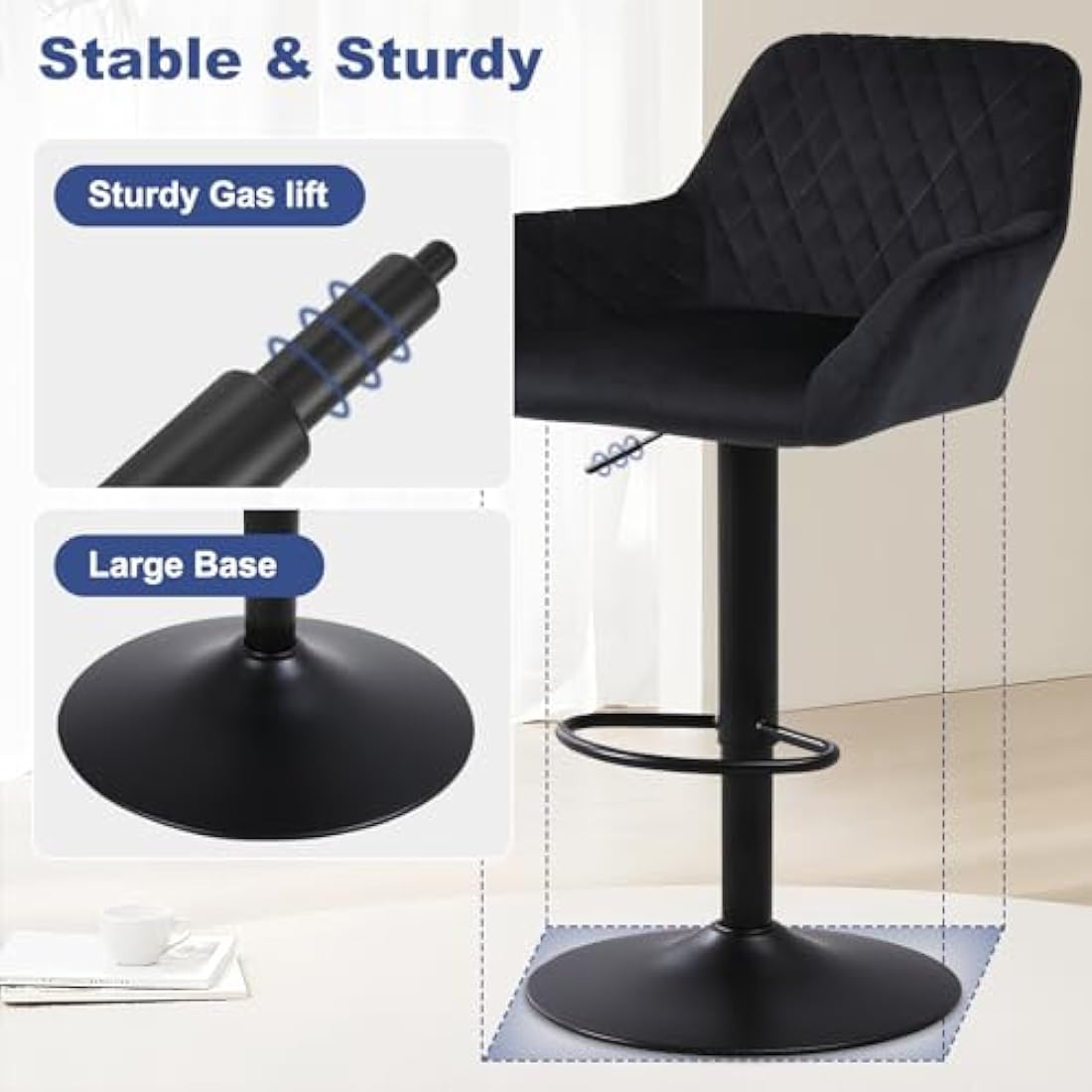 Velvet Swivel Bar Stools Set of 2 | Adjustable Counter Chairs