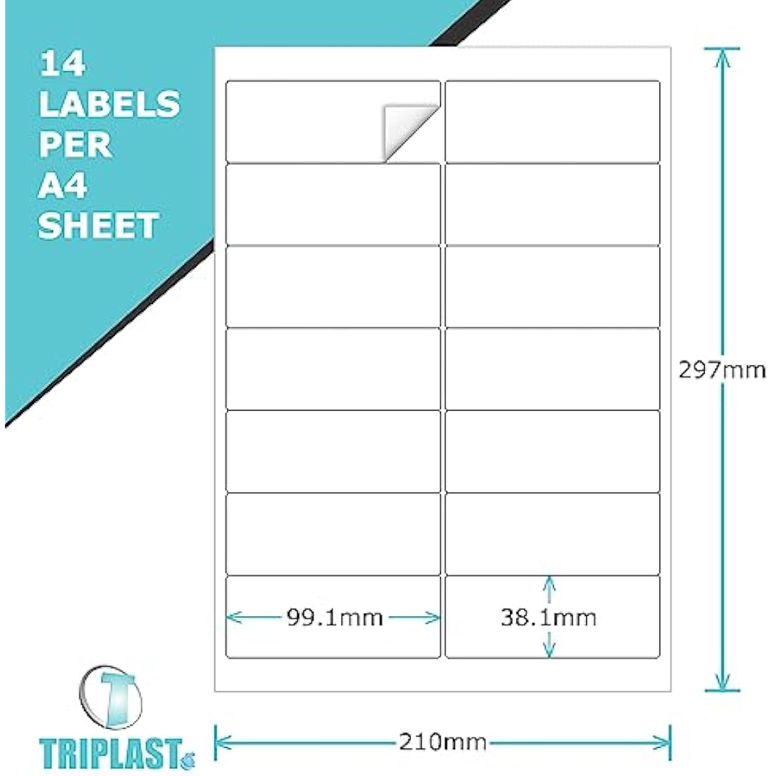 Triplast A4 Address Labels | 14 Per Sheet | 100 Sheets White Printer Labels
