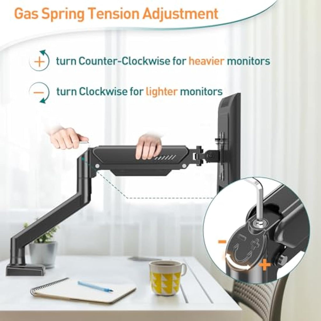 ELIVED Single Monitor Arm | Gas Spring Desk Mount for 13-32 Inch Screens