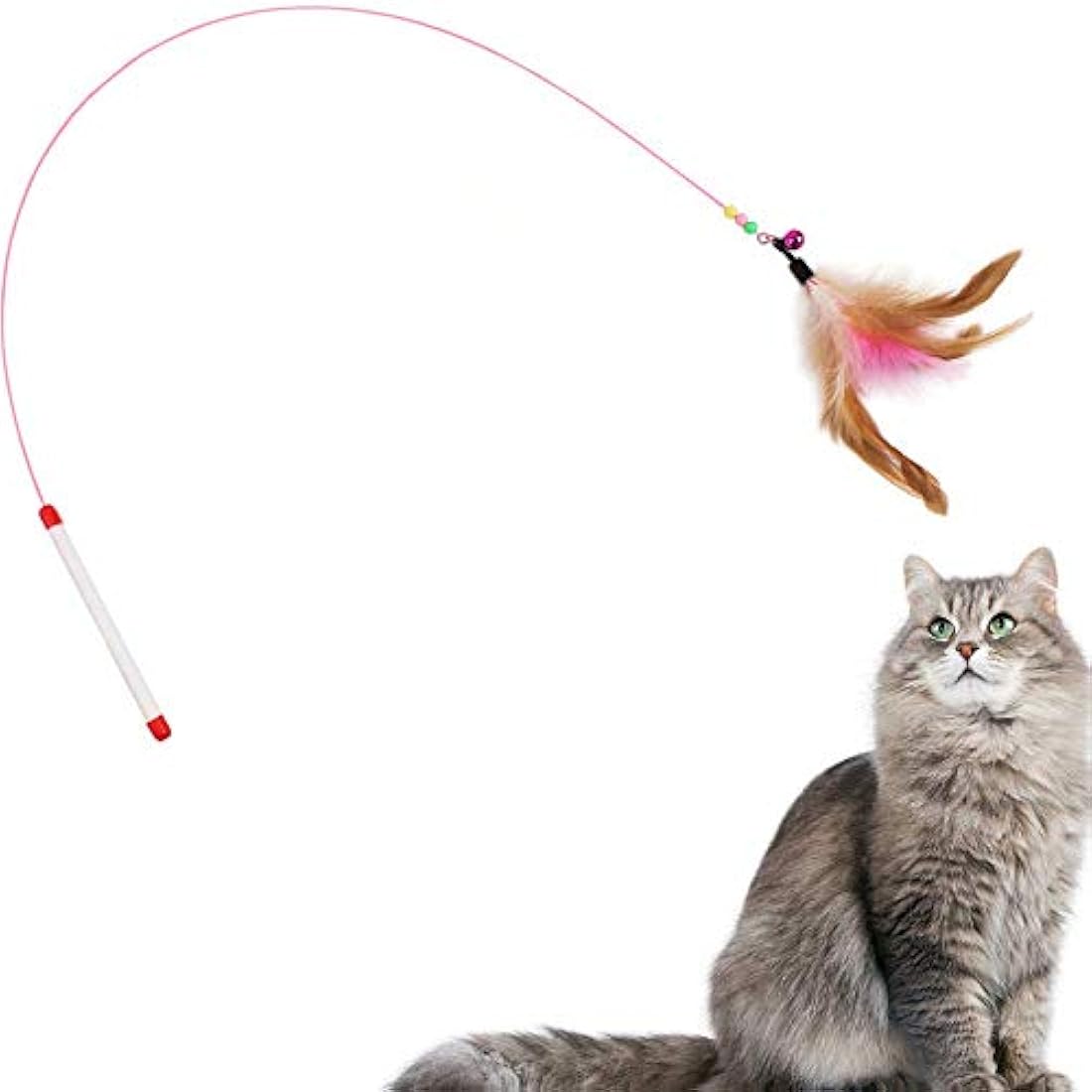 SLSON Interactive Feather Cat Teaser Wand with Bell and Flexible Wire
