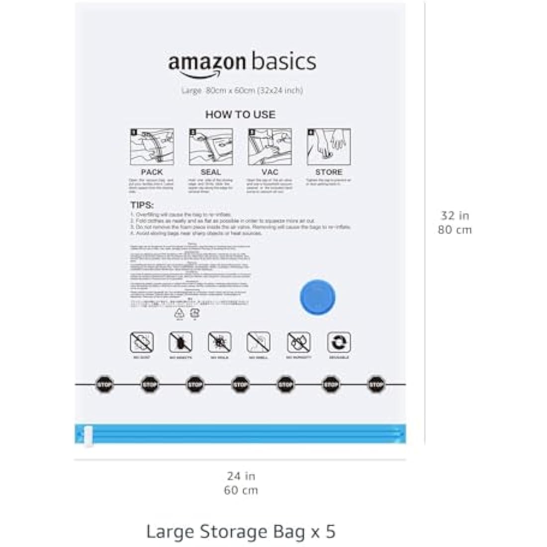 Vacuum Compression Storage Bags with Pump, 5-Pack, Large