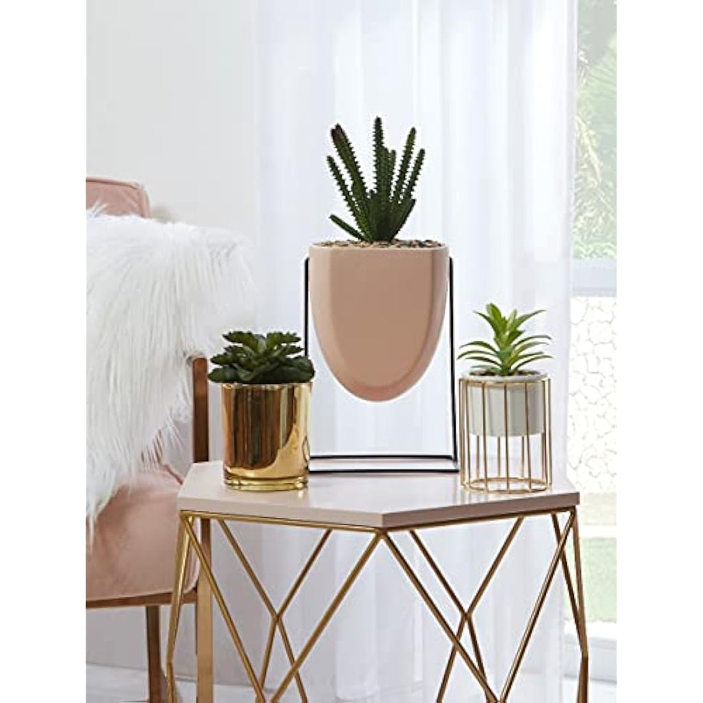 Sleepdown Halo Green Leaf Pink Stand Artificial Faux Plant - Medium