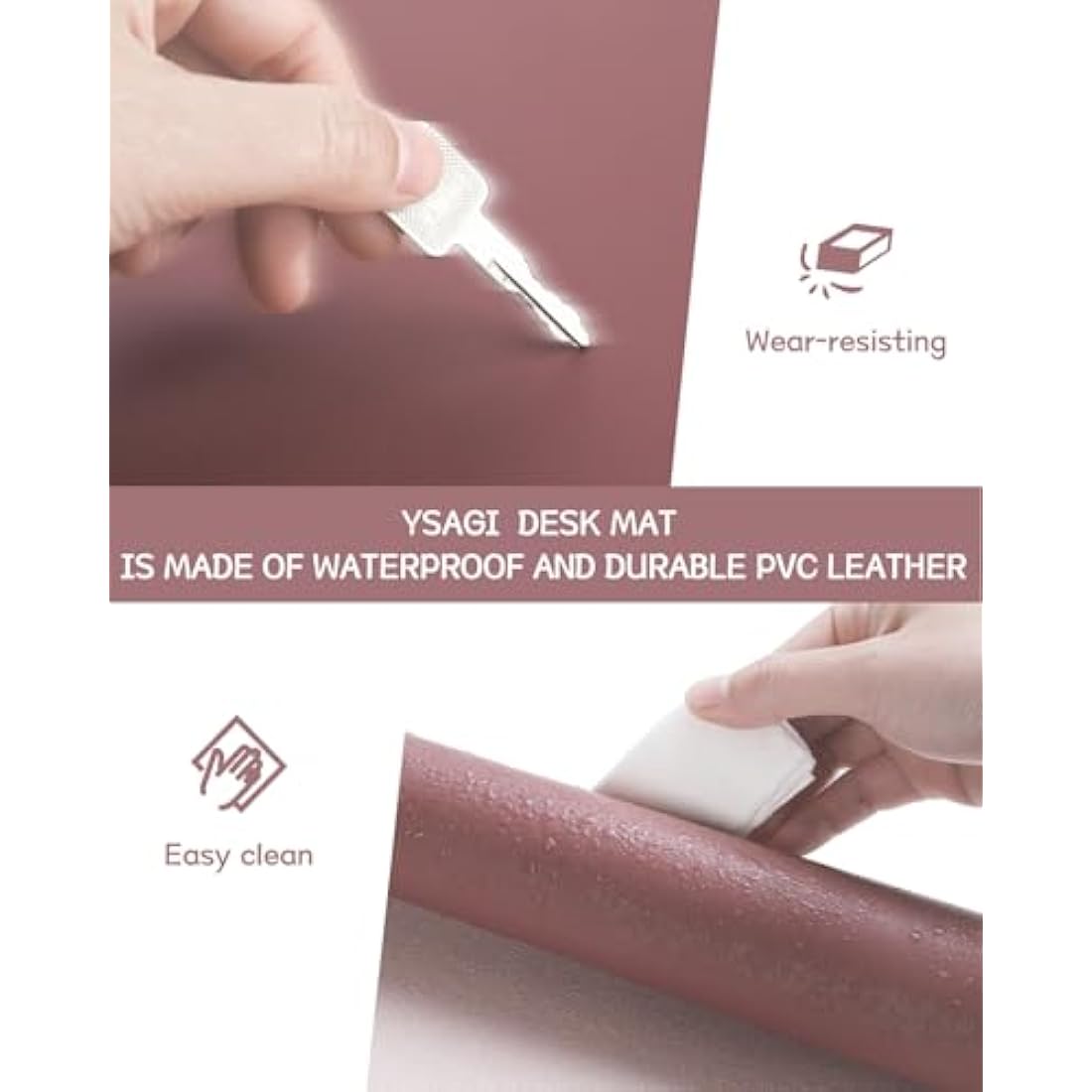 PVC Leather Desk Pad – Large Waterproof Writing Mat, Dark Pink