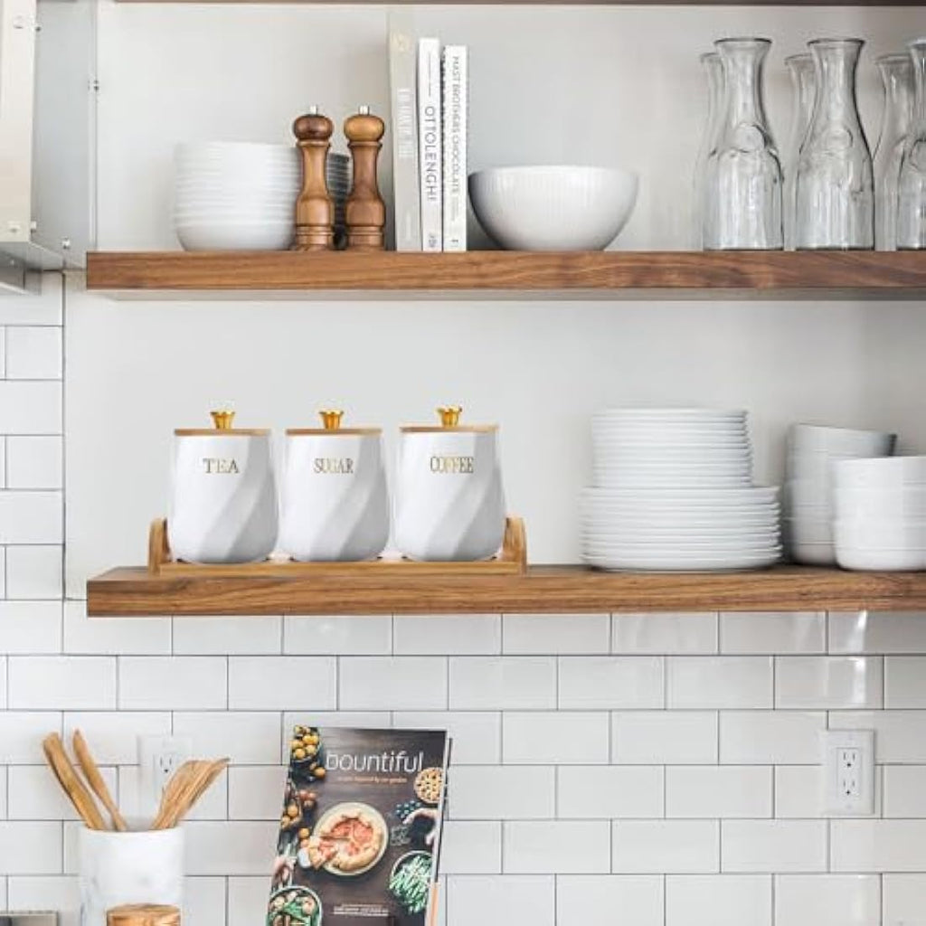 Jolof Store Ceramic Kitchen Canisters - 3pc Airtight Food Jars with Tray