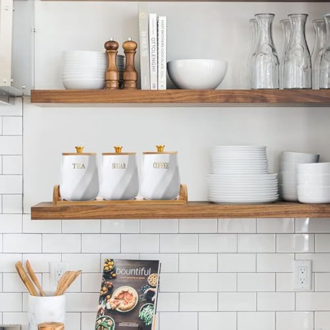 Jolof Store Ceramic Kitchen Canisters - 3pc Airtight Food Jars with Tray