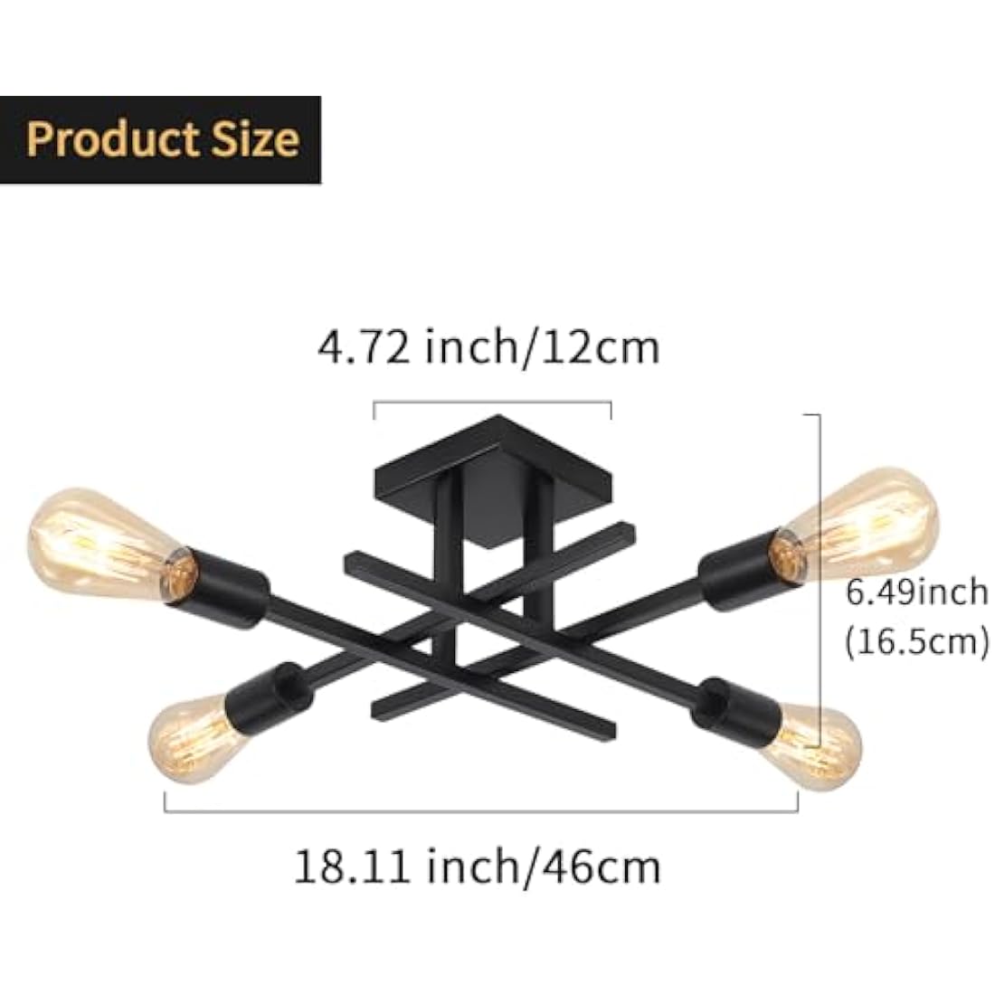 QAREHL Sputnik Chandelier | 4-Light Black Modern Flush Mount Ceiling Light