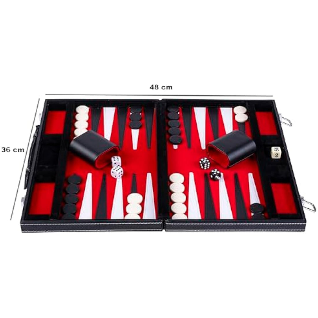 Engelhart 15" Backgammon Set – Faux Leather Travel Case with Felt Interior