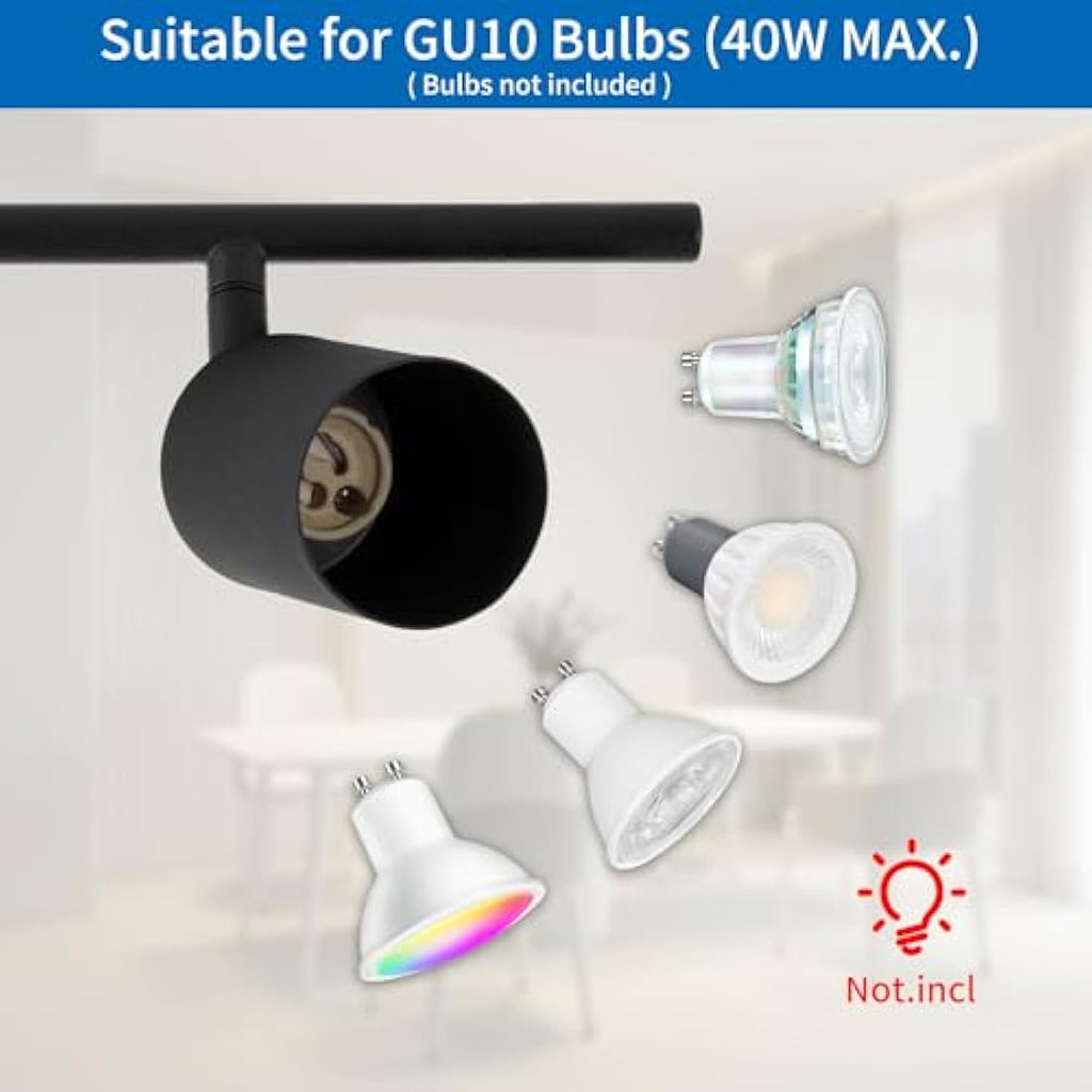 ANWIO 6-Way Black GU10 Ceiling Spotlight Bar | Adjustable Industrial Metal