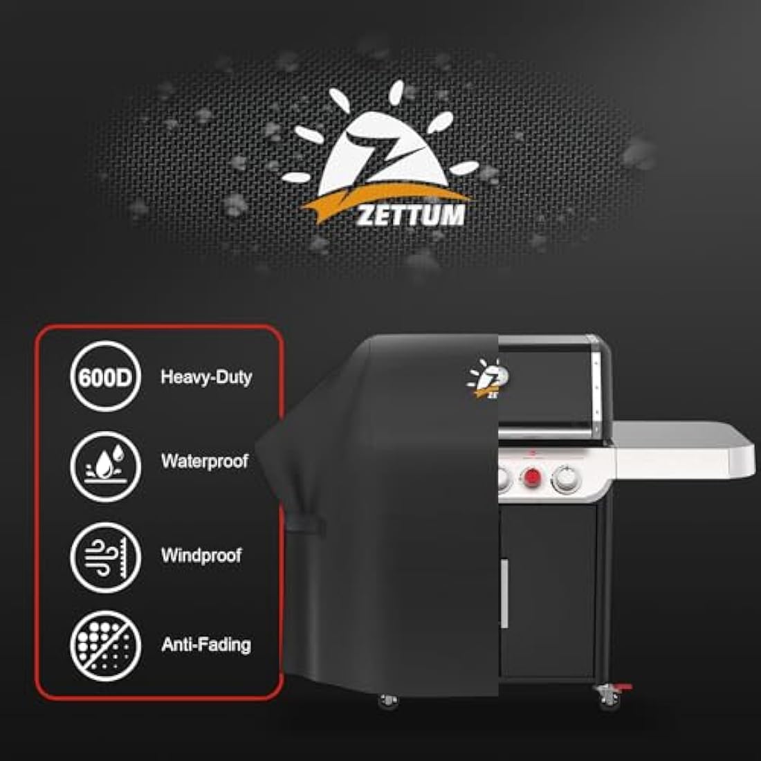 Zettum 147cm BBQ Grill Cover | Waterproof 600D Oxford for Weber Genesis II