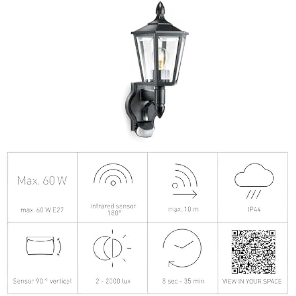 Steinel L 15 S Outdoor Wall Light – 180° Motion Sensor – Black