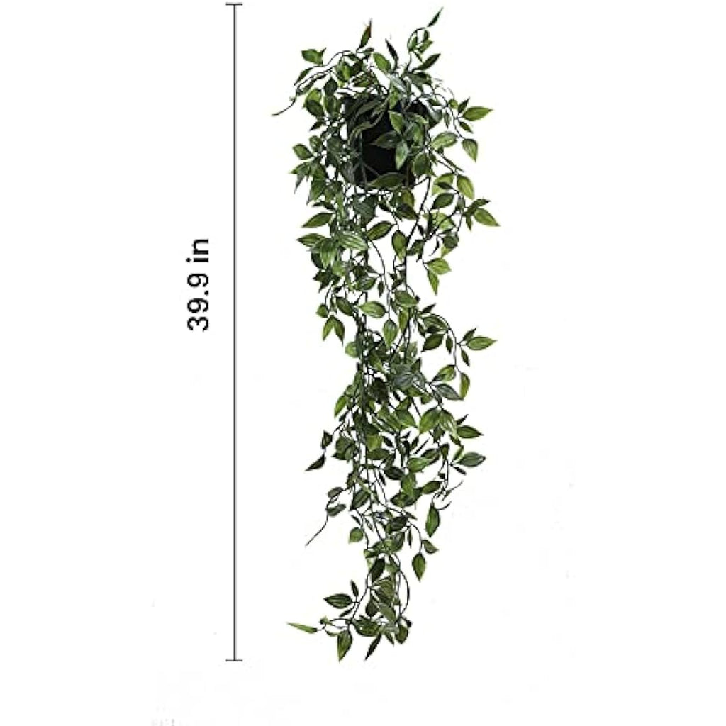 Jolof Store Set of 2 Hanging Artificial Plants with Black Pots – Faux Vines