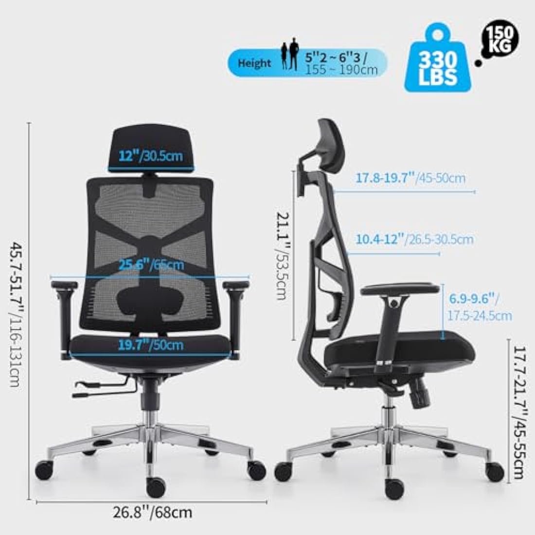 HOLLUDLE Ergonomic Office Chair – High Back Mesh Desk Chair with 4D Armrests