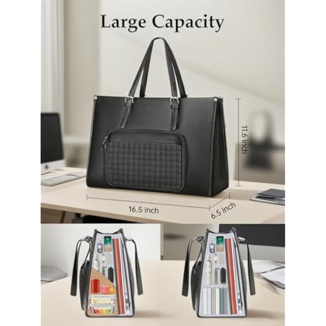 MATEIN 15.6 Inch Laptop Tote Bag with Insulated Lunch Compartment | Black