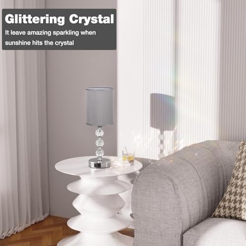 Aooshine Crystal Grey Touch Table Lamp | 3-Way Dimmable with USB C+A Ports