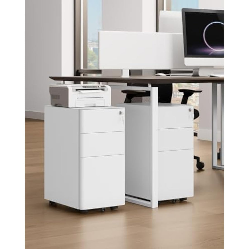 YITAHOME 3-Drawer Metal Mobile File Cabinet | Lockable White Office Storage