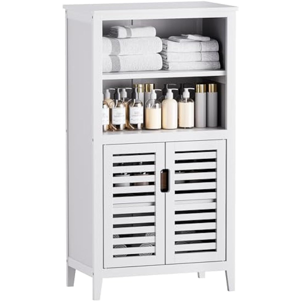 HITNET Bamboo Bathroom Floor Storage Cabinet | 2-Door Freestanding Organizer