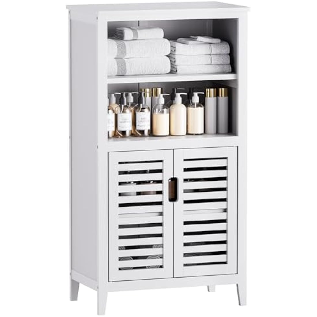 HITNET Bamboo Bathroom Floor Storage Cabinet | 2-Door Freestanding Organizer