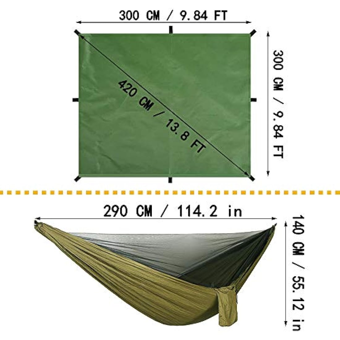 Camping Hammock with Mosquito Net and Waterproof Rainfly