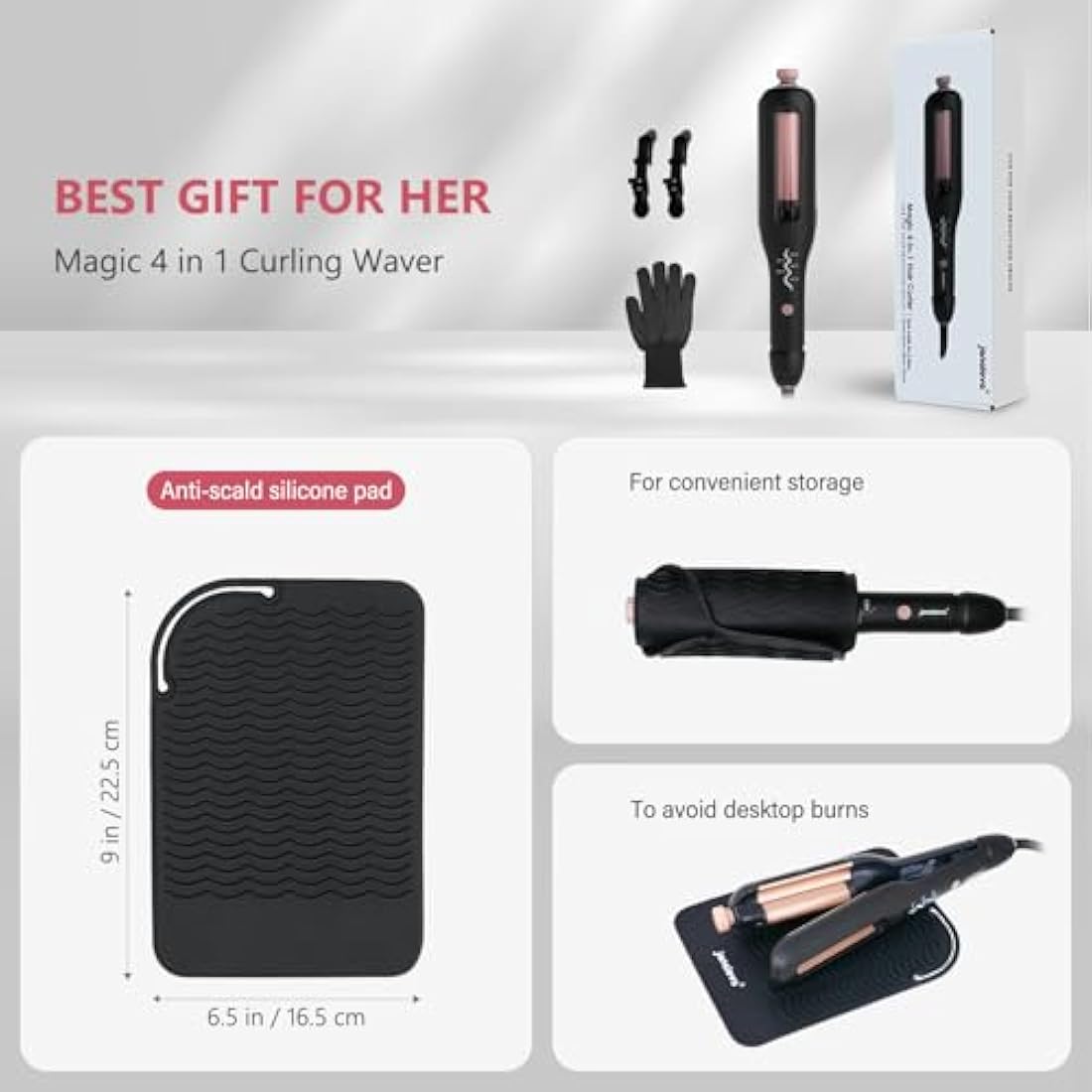 janelove 4-in-1 Hair Waver | Adjustable Ceramic Beach Wave Curler