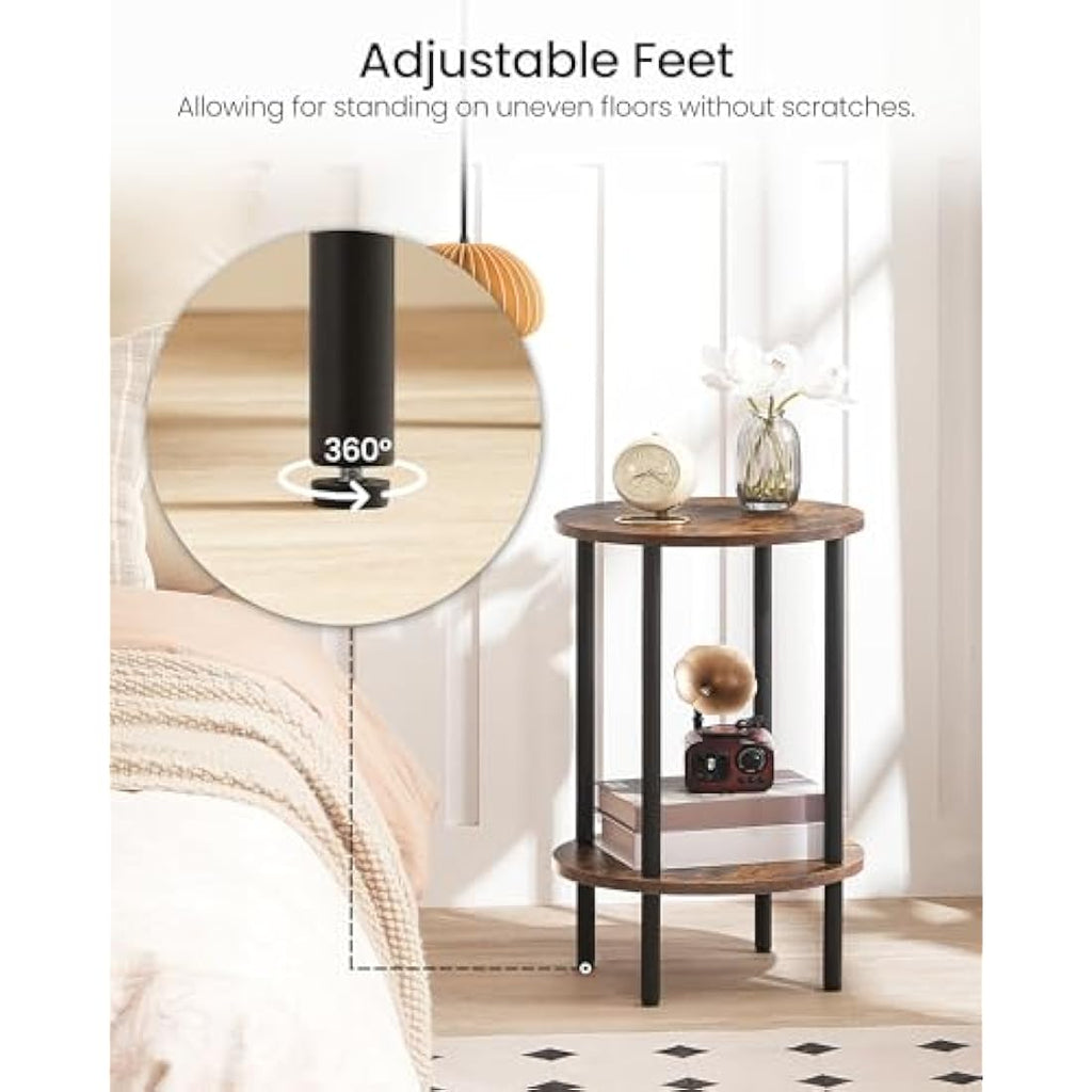 CHOEZON 2-Tier Round Side Table | Industrial Rustic Brown End Table