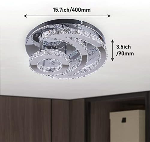 CXGLEAMING 15.7" Moon Crystal Chandelier – Dimmable LED Flush Mount Light
