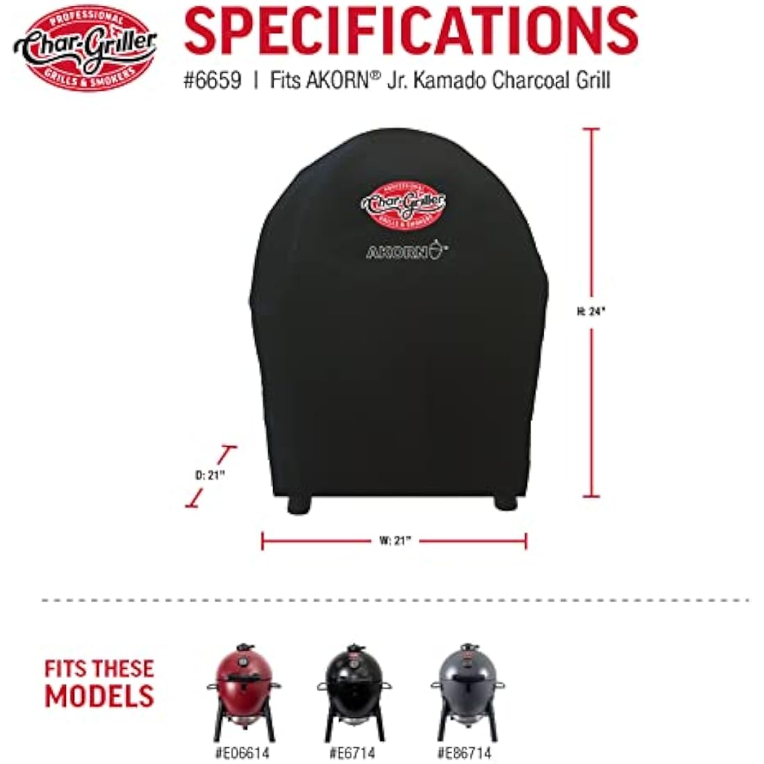 Char-Griller AKORN Jr. Grill Cover – Heavy-Duty Weatherproof Black